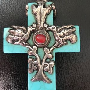 Turquoise Cross with Silver.